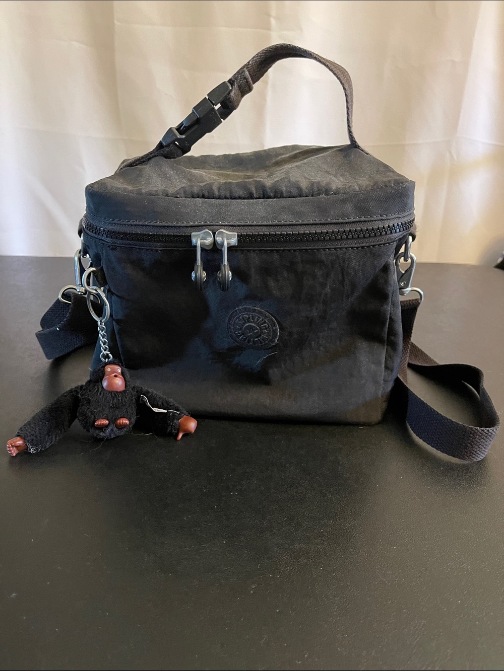 Kipling Graham Lunchbox with Monkey Charm Black